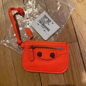 Balenciaga Studded LE CAGOLE COIN PURSE Card holder case  Arena Lamb fluo orange